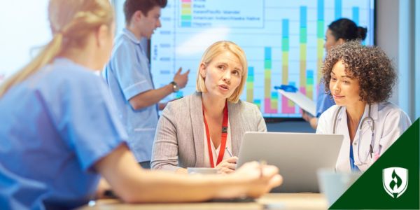 A quality improvement team discusses initiatives for their hospital